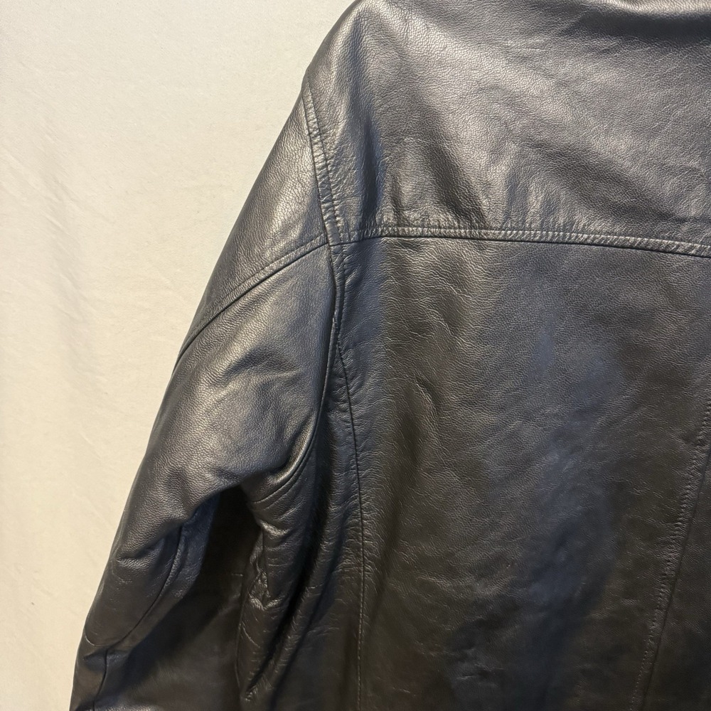 St. John's Bay Leather Bomber Jacket Mens Large Black Zip Front Quilted Lined - Picture 10 of 12